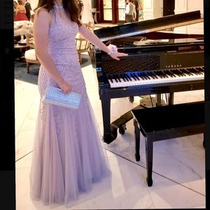 Embellished halter prom dress